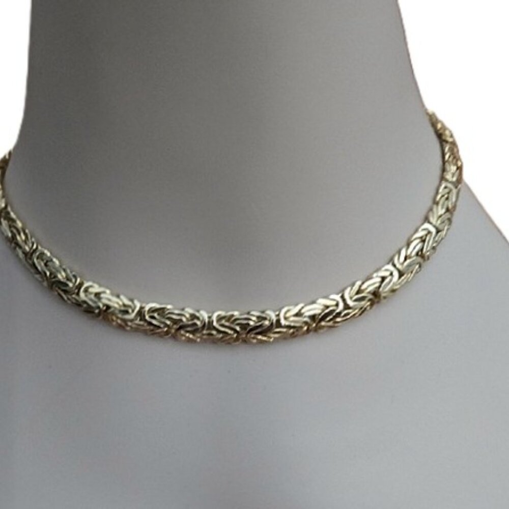 VINTAGE LUXURIOUS 14K YELLOW GOLD BYZANTINE CHAIN NECKLACE 16 INCH LOBSTER CLAW - Picture 3 of 14